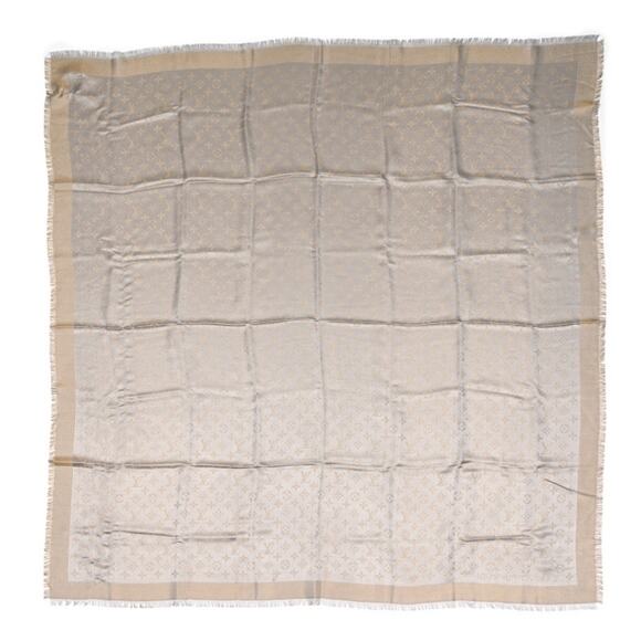 Louis Vuitton  Silk Lurex Wool Monogram Shine Shawl Greige*BRAND-NEW with COA - Picture 2 of 7